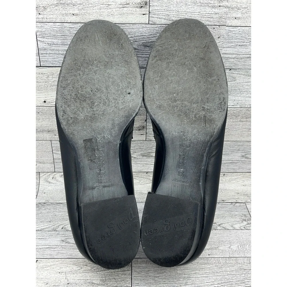 Paul Green Handmade Leather Penny‎ Loafers Black Block Heel 8.5 US